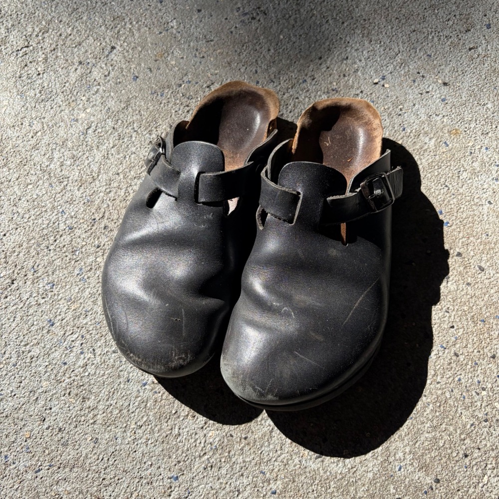 Birkenstock Boston Black Leather Clogs Adjustable Buckle Strap Shoes Size 10